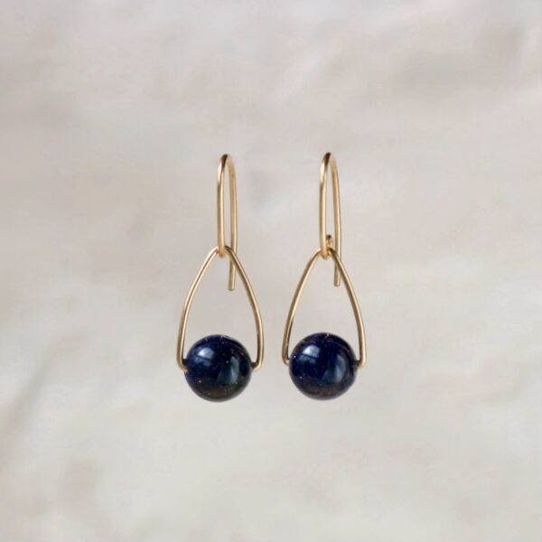 Gold earrings with dark blue stones.